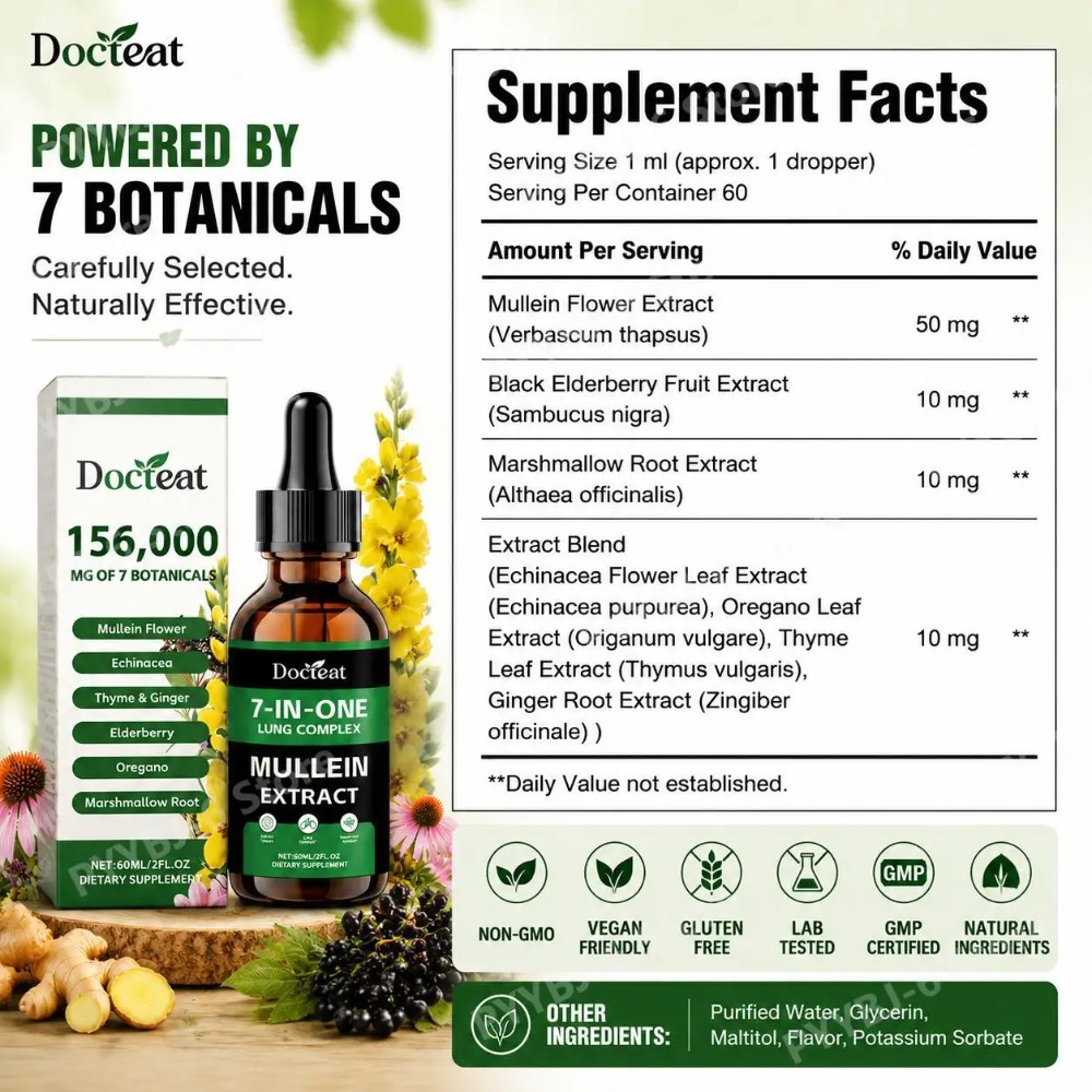 Docteat 7-in-1 Mullein Extract - Herbal And Wellness 评论和价格